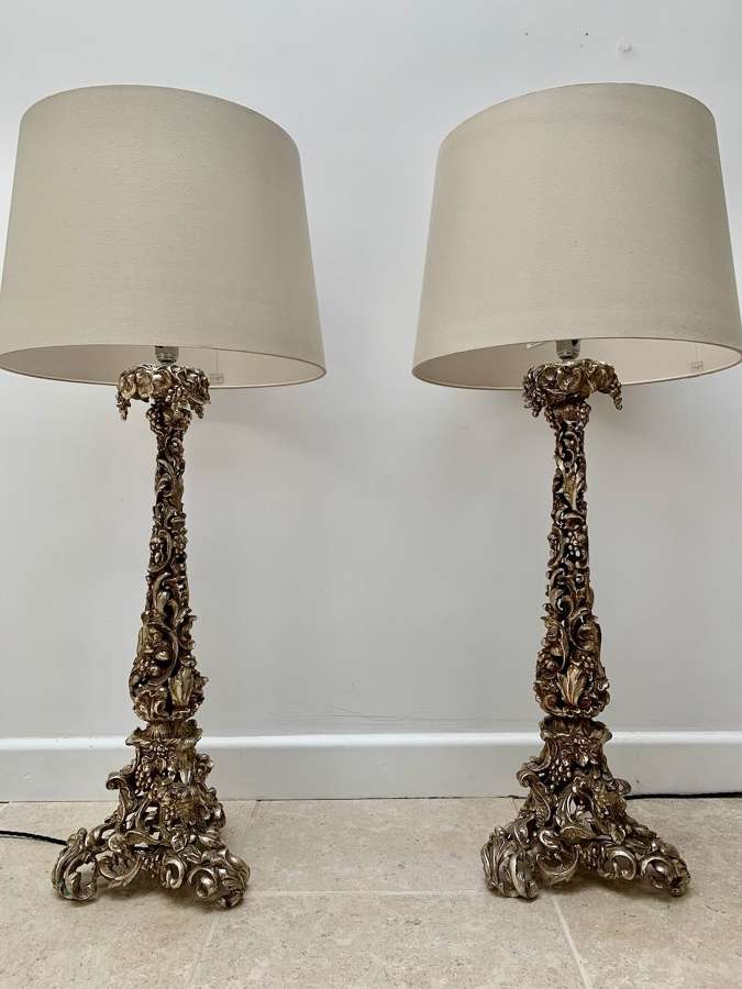 Pair of silver plated table lamps