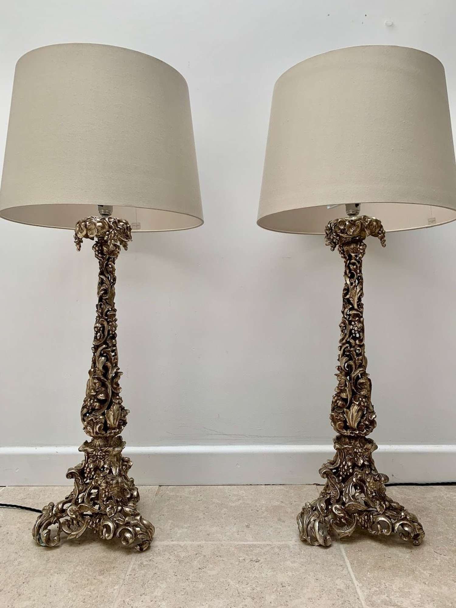 Pair of silver plated table lamps