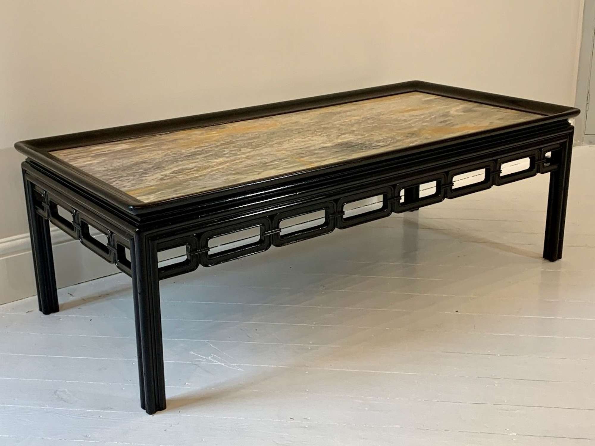 Marble and black lacquer coffee table