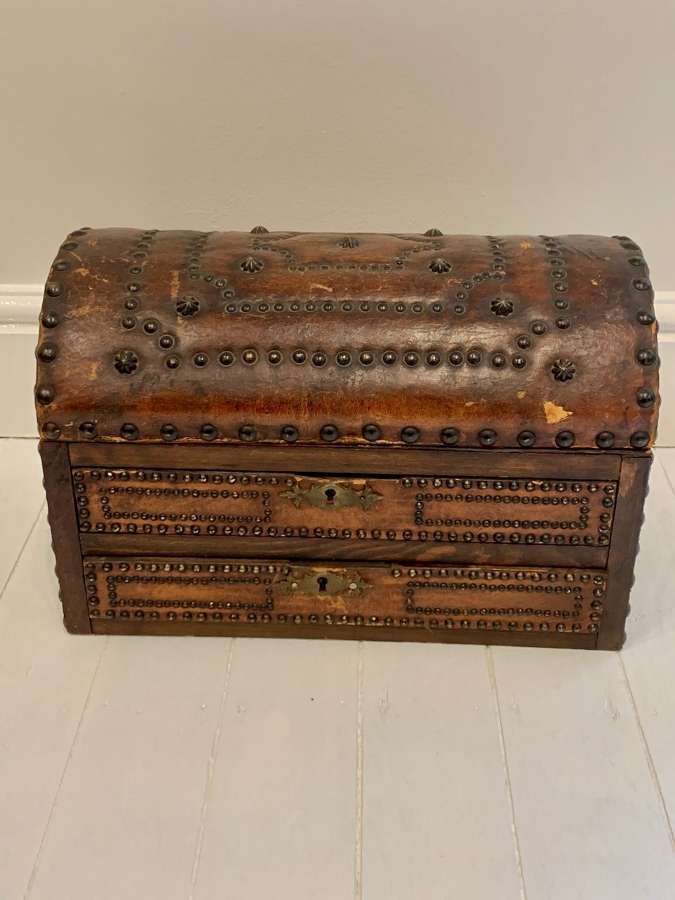 Studded brown leather box