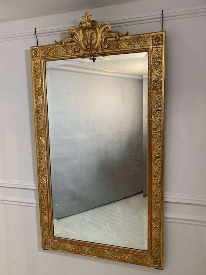 Rectangular gilt gesso mirror with cartouche