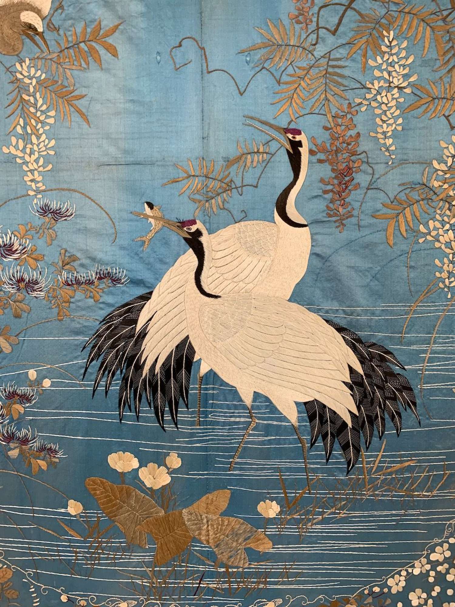 Large C19th Japanese hand embroidered textile