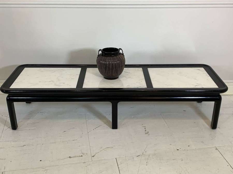 Ebonised and marble coffee table