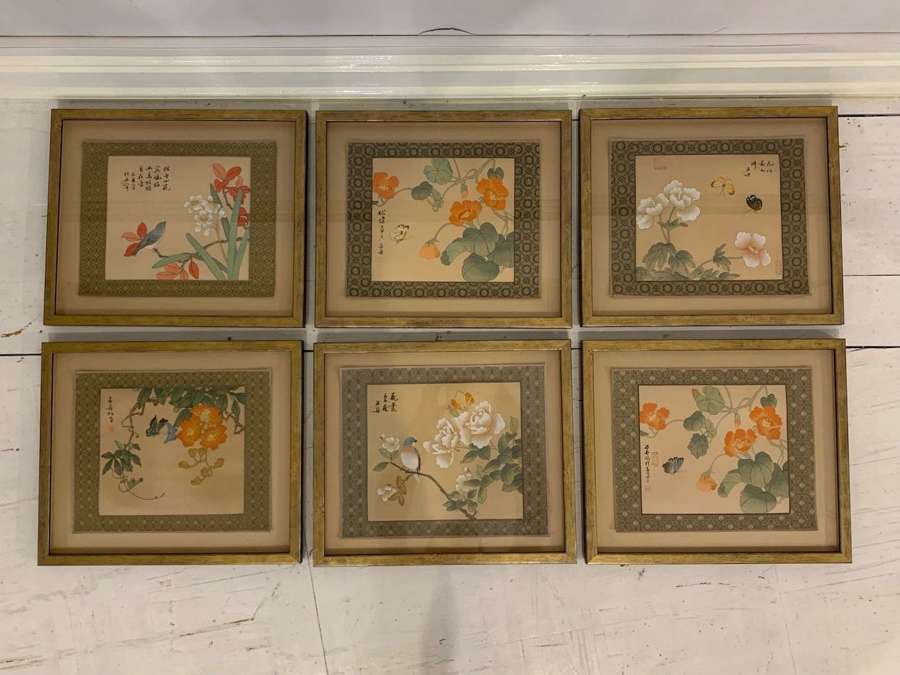Six Chinese watercolours on silk