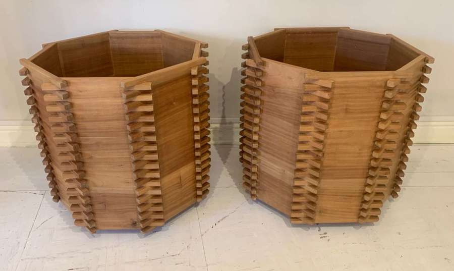 Pair of large Moderrnist octagonal wooden planters