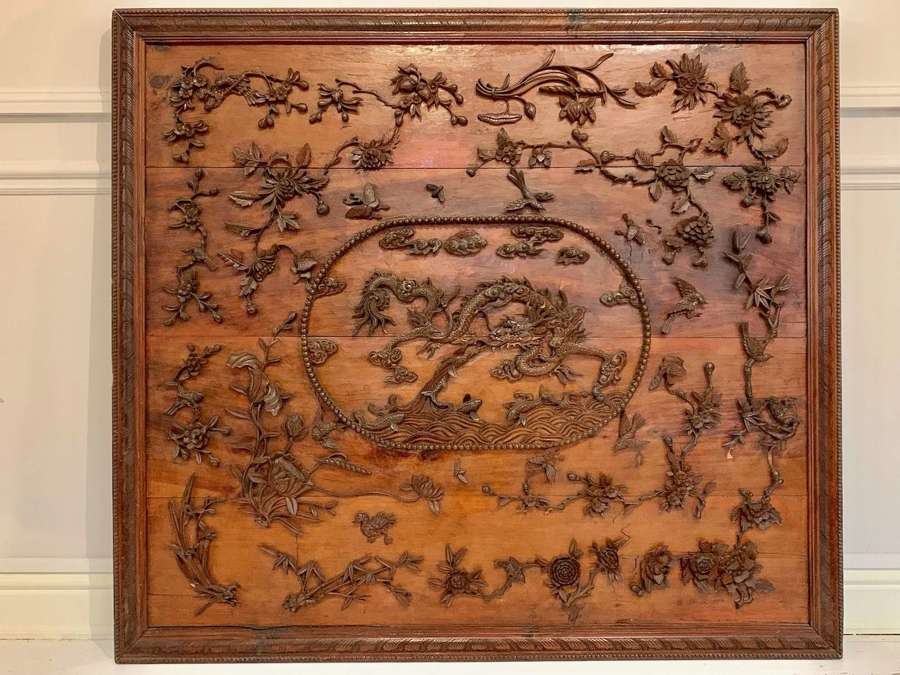 Large carved wood Chinese panel