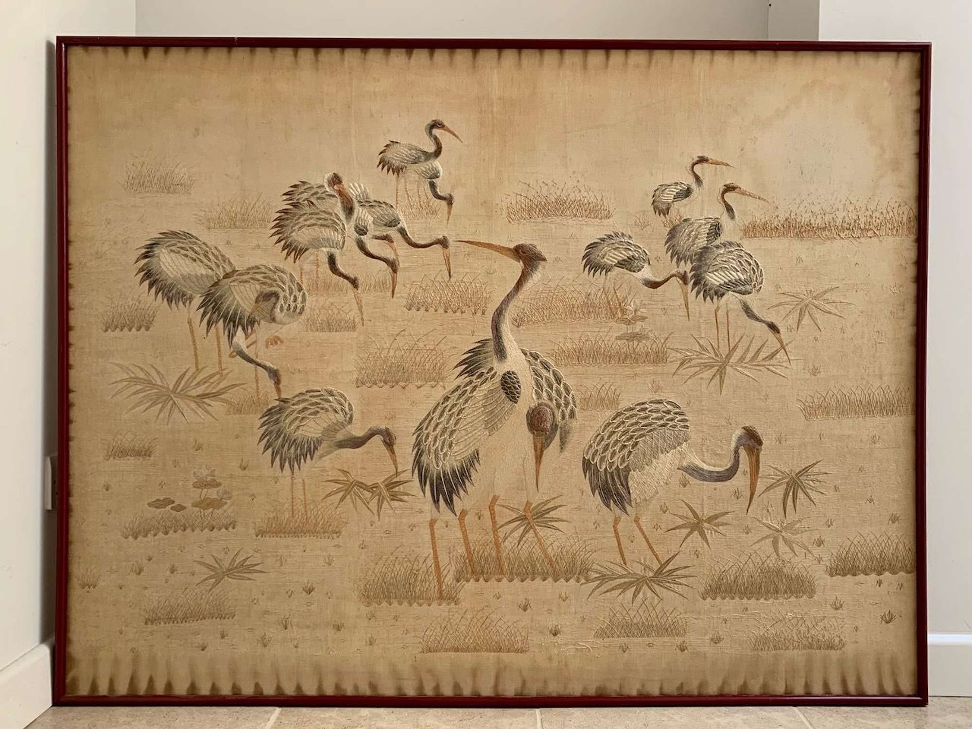 Japanese red crane textile