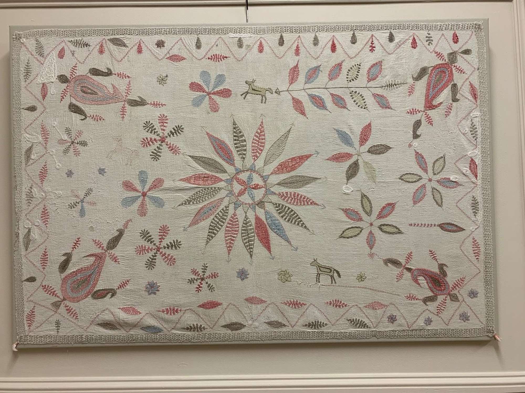Framed vintage kantha quilt